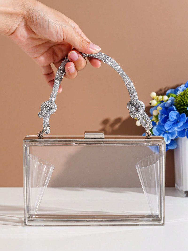 Mini Box Bag Rhinestone Decor Clear Fashionable