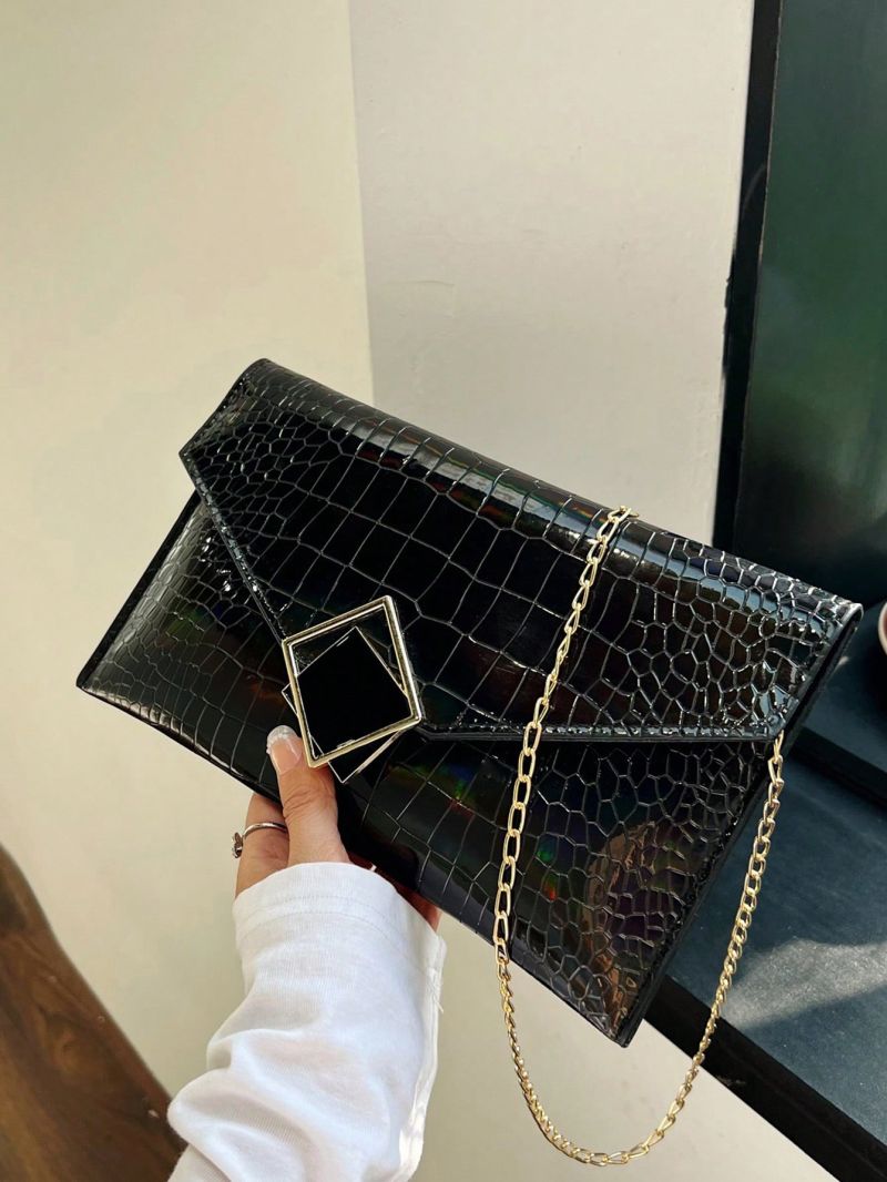 Crocodile Embossed Envelope Bag Holographic PU