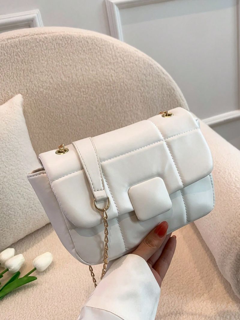 Quilted Square Bag Chain Strap PU Grommet Eyelet Detail Elegant