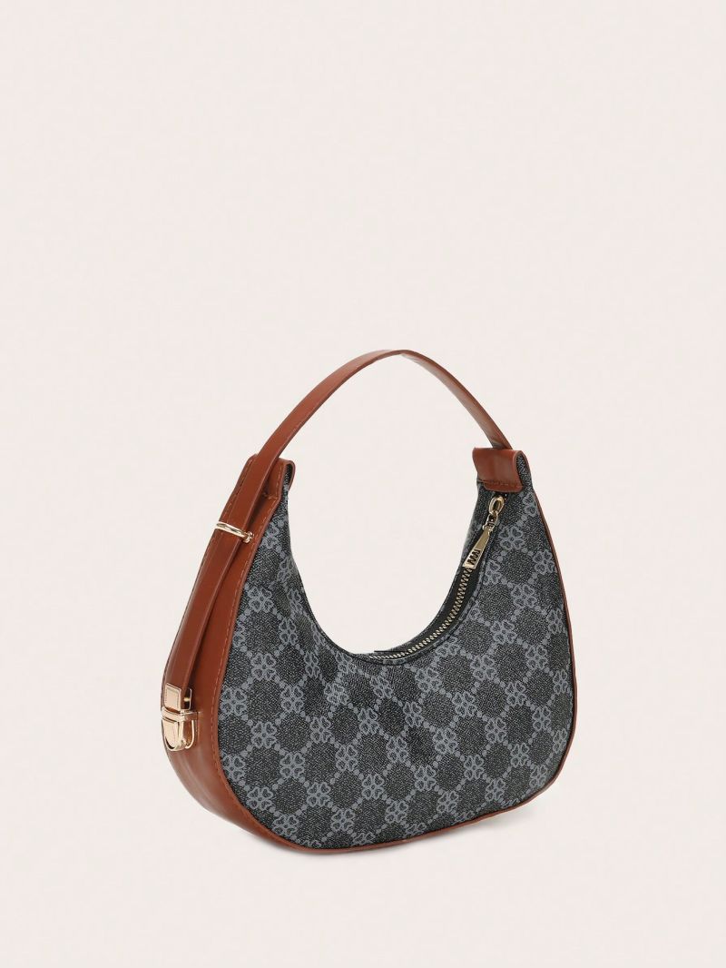 Small Geometric Graphic Hobo Bag Colorblock Zipper