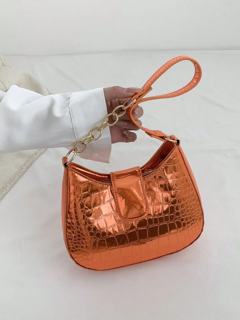 Crocodile Embossed Hobo Bag Metallic Funky