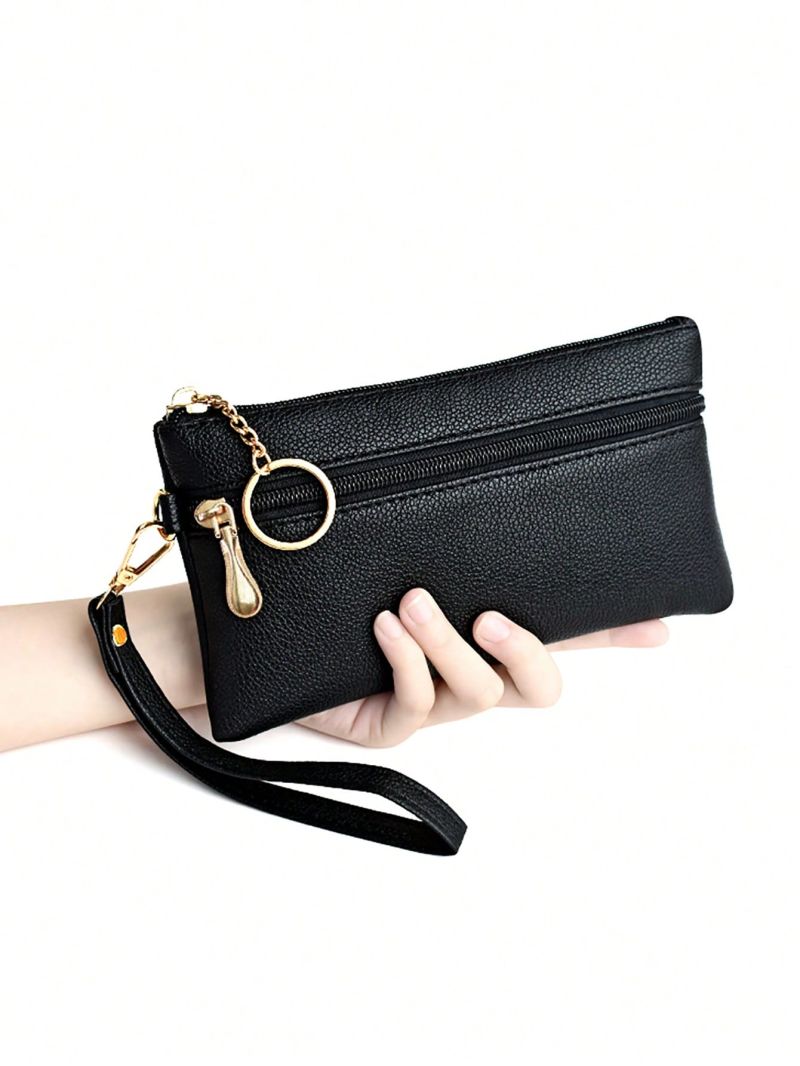 Litchi Embossed Coin Purse Zip Front Minimalist