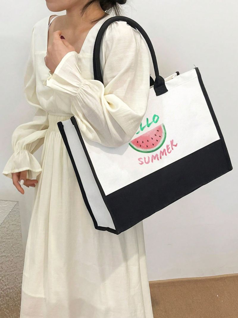 Large Watermelon & Letter Graphic Shopper Bag Preppy