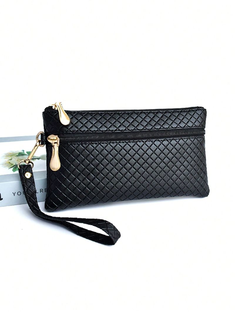 Embossed Detail Coin Purse Zip Front Minimalist