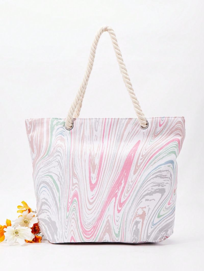 Marble Print Shoulder Tote Bag Double Handle Oversized