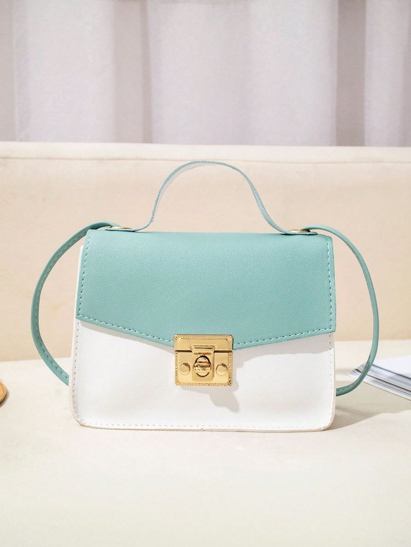 Mini Two Tone Twist Lock Flap Square Bag Top Handle
