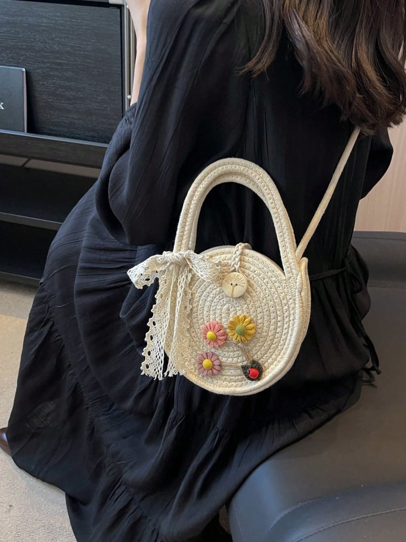 Mini Flower Decor Straw Bag Vacation Style