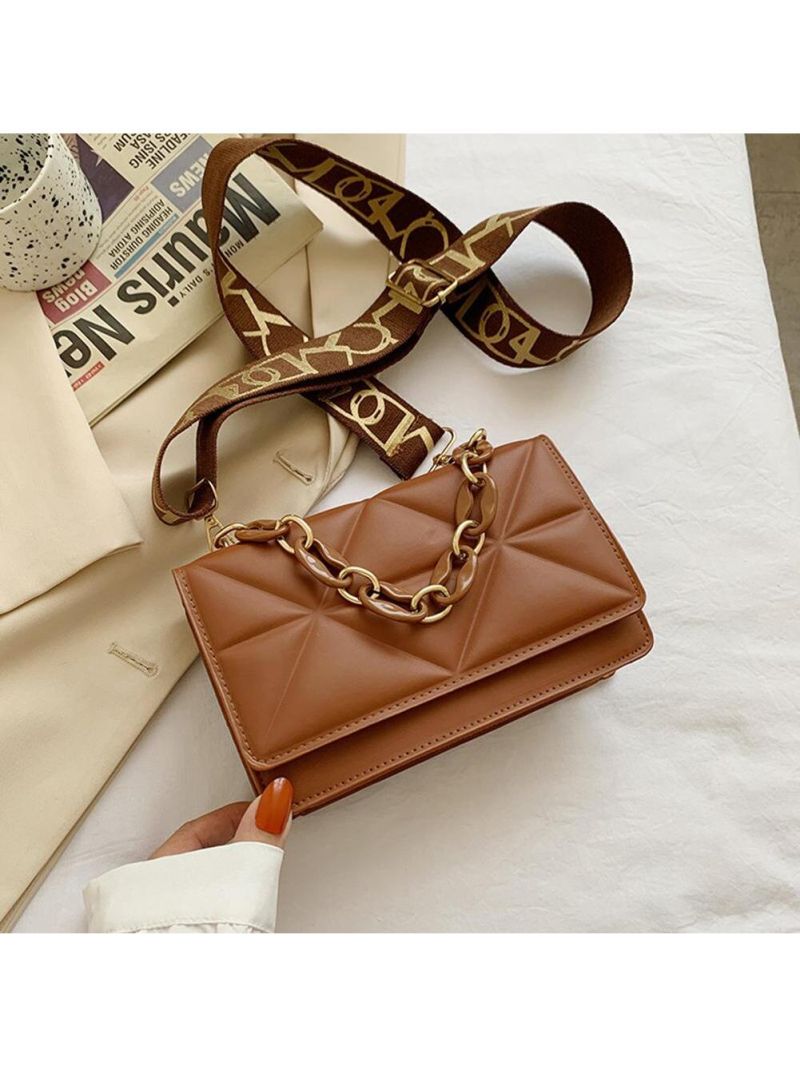 Women Crossbody Bag Thick Chain Small Square Bag Leather Casual Shoulder Bag For Travel Shopping
