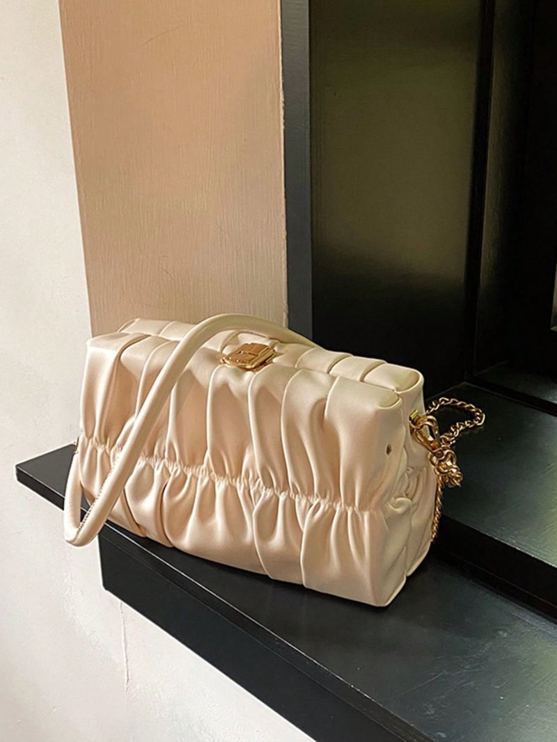 Small Ruched Bag Turn Lock Solid Black Minimalist