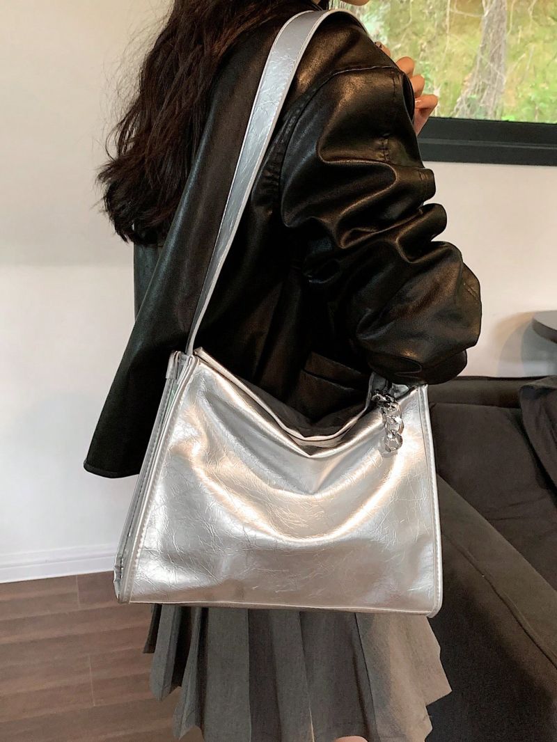 Metallic Hobo Bag Silver Funky Adjustable Strap