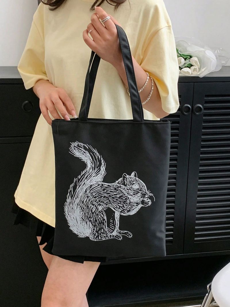 Squirrel Pattern Square Bag Black Casual For Daily