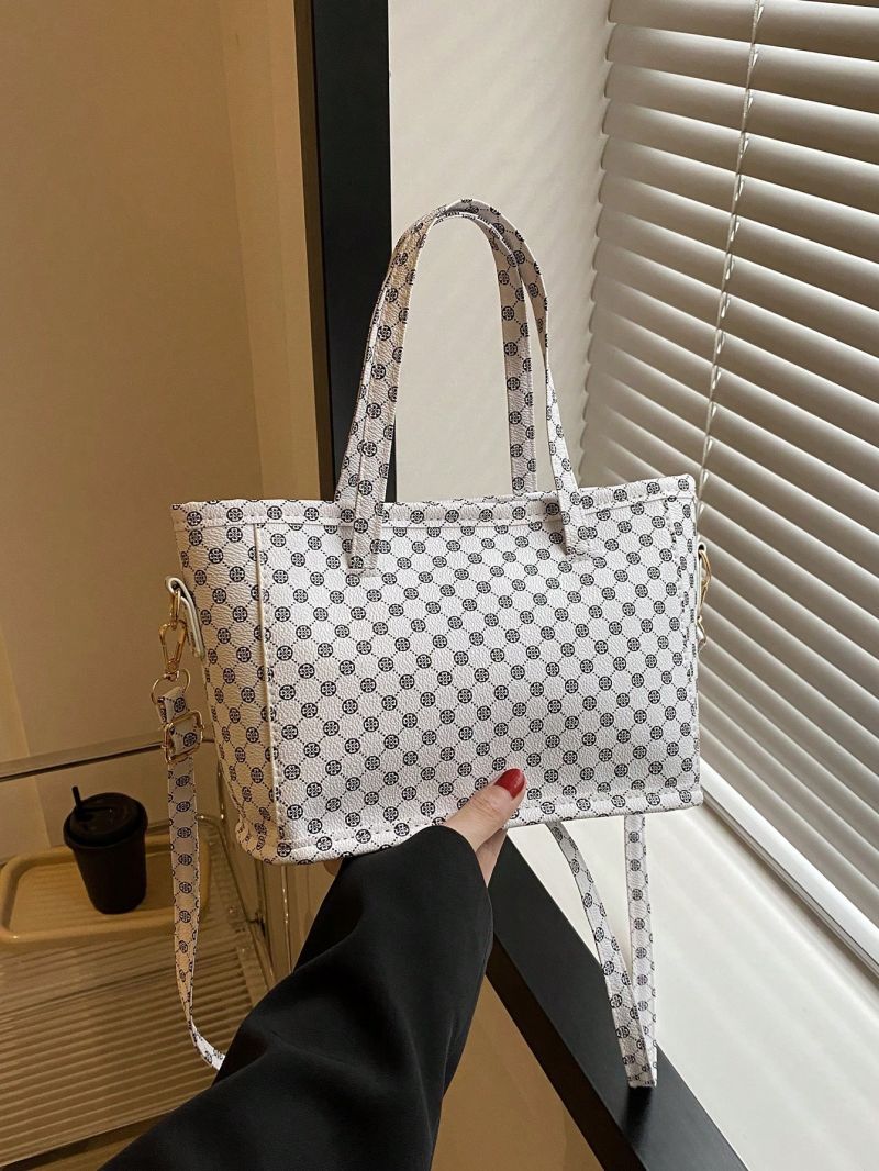 Geometric Pattern Square Bag Double Handle PU Elegant