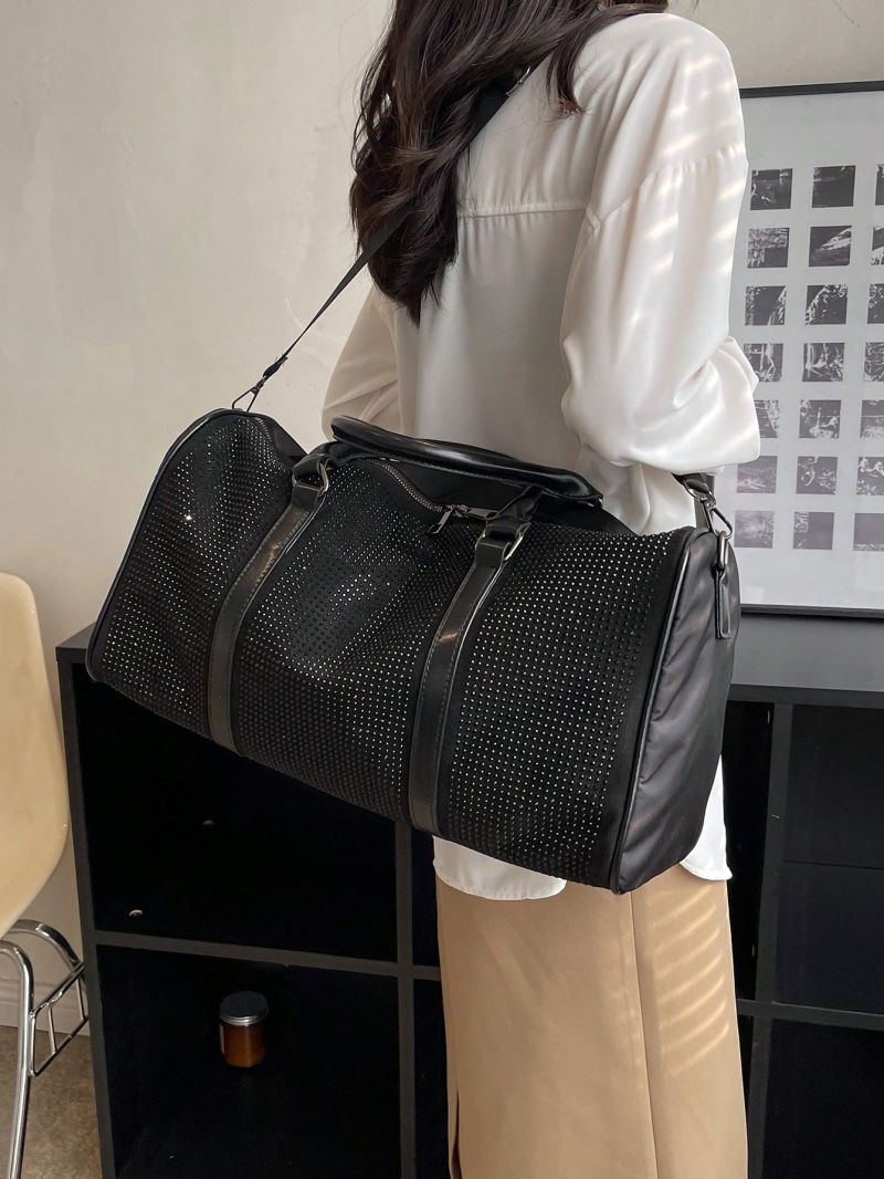 Rhinestone Decor Travel Bag Polyester Black Glamorous
