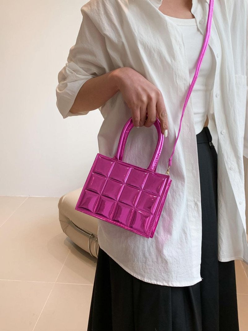 Funky Square Bag Metallic Pink Quilted Adjustable-strap PU