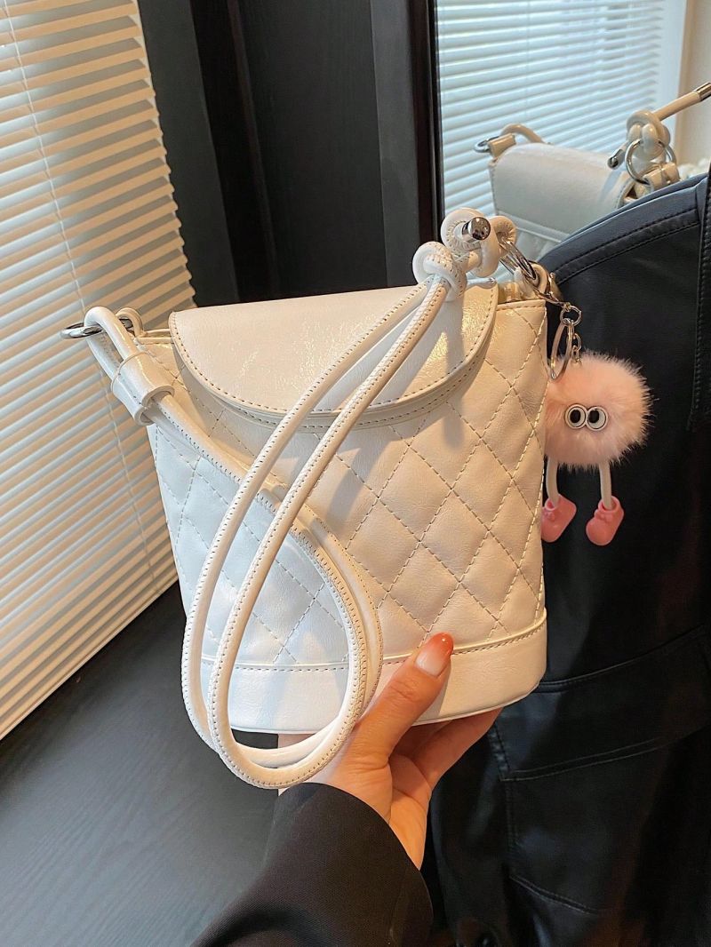 Mini Quilted Bucket Bag With Bag Charm White Flap Fashion