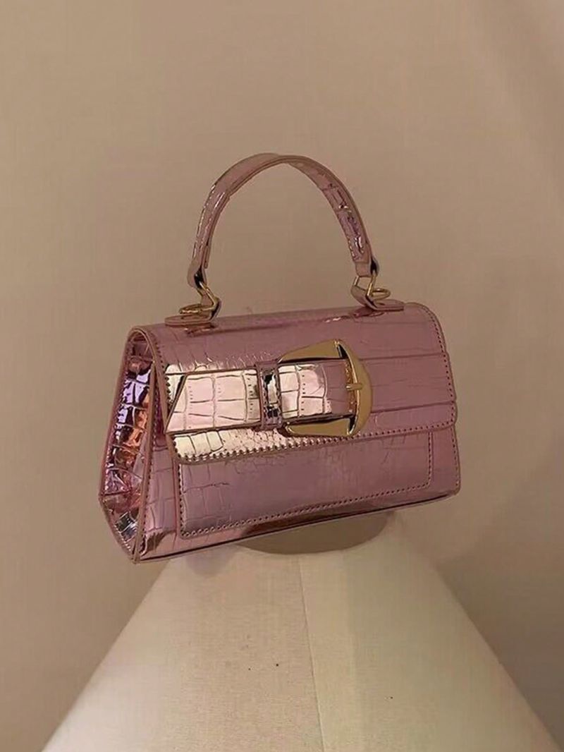 Crocodile Embossed Buckle Decor Satchel Bag Metallic Funky