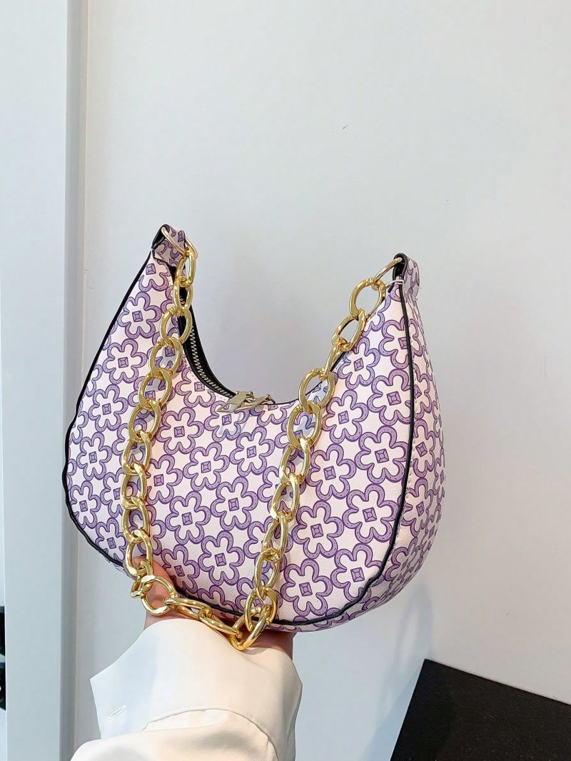 Small Hobo Bag Floral Graphic Chain Strap