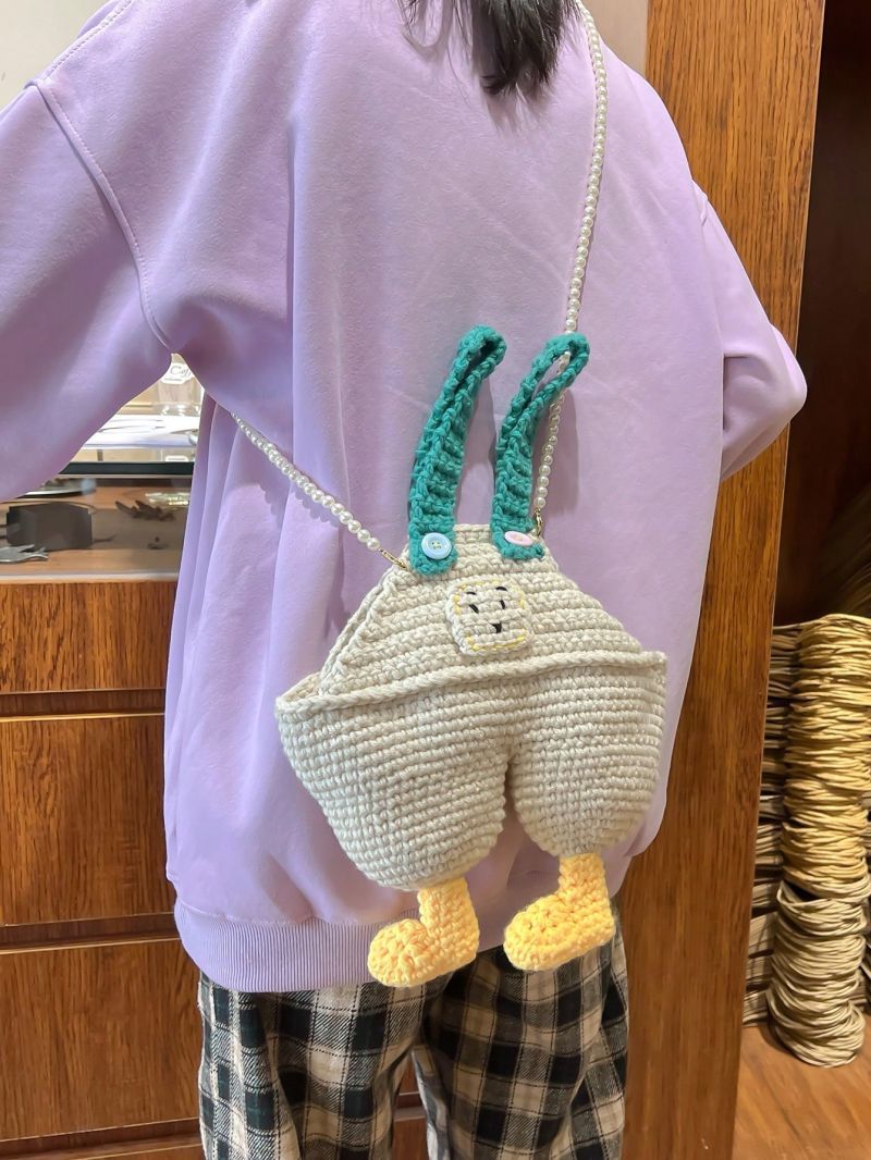 Cartoon Design Crochet Bag Faux Pearl Decor