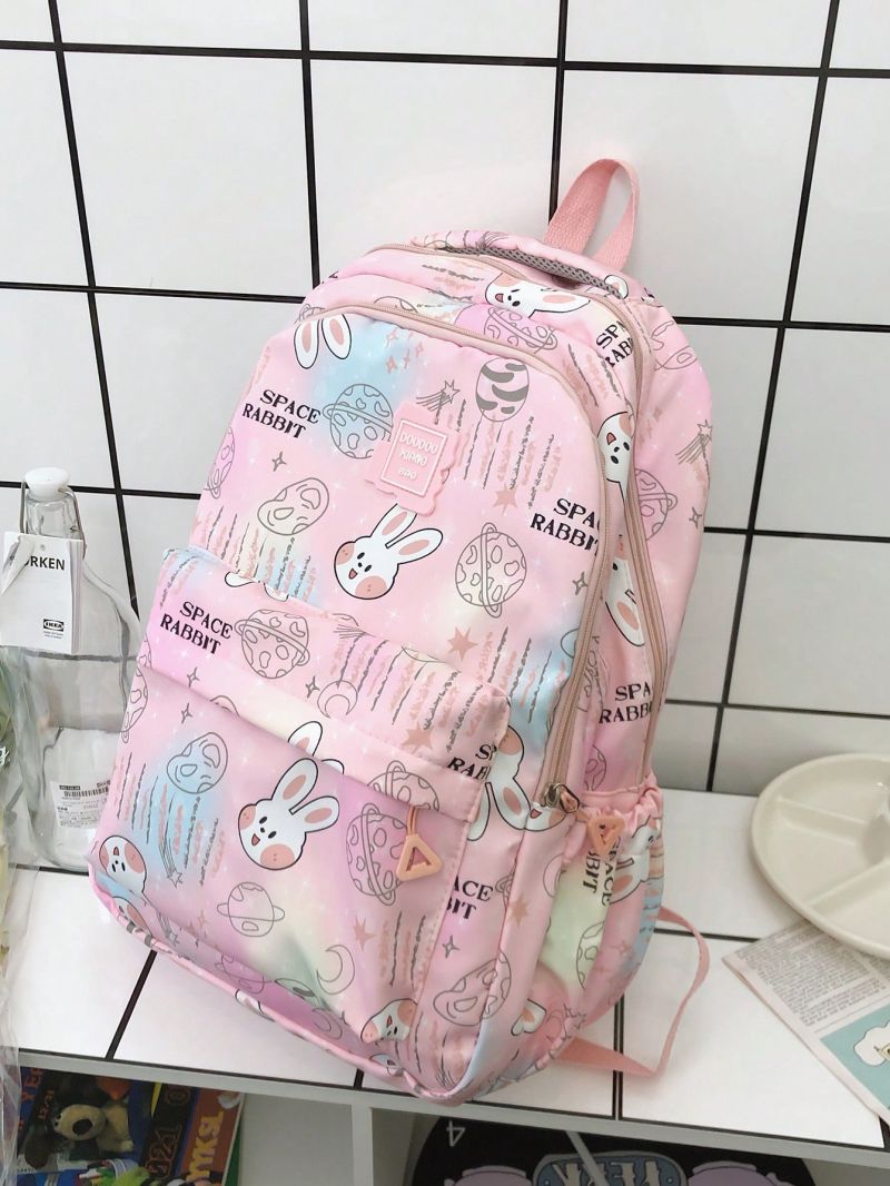 Cartoon Graphic Functional Backpack Medium Zipper Preppy