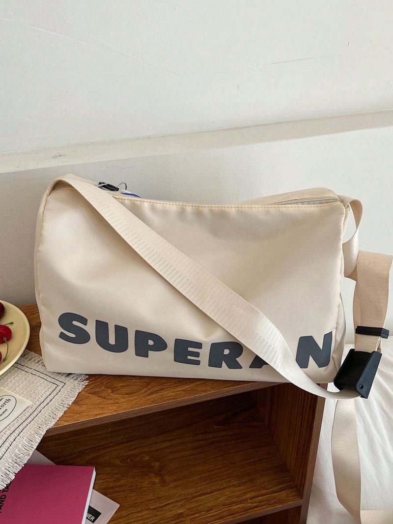 Letter Print Hobo Bag White Large Capacity Casual