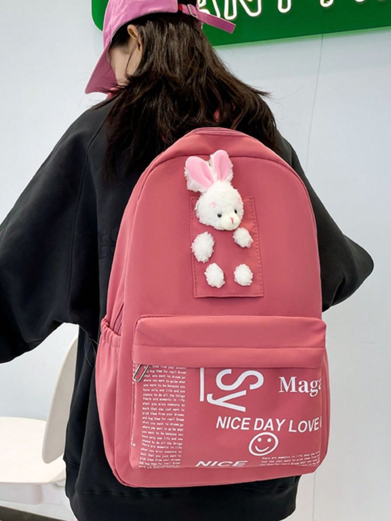 Letter Pattern Classic Backpack Cartoon Rabbit Decor Preppy