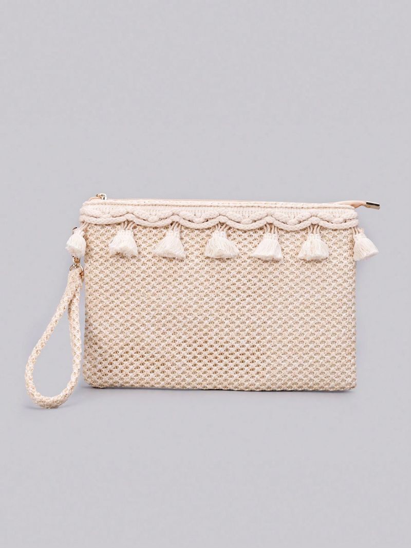 Tassel Decor Straw Bag Fashionable For Vacation