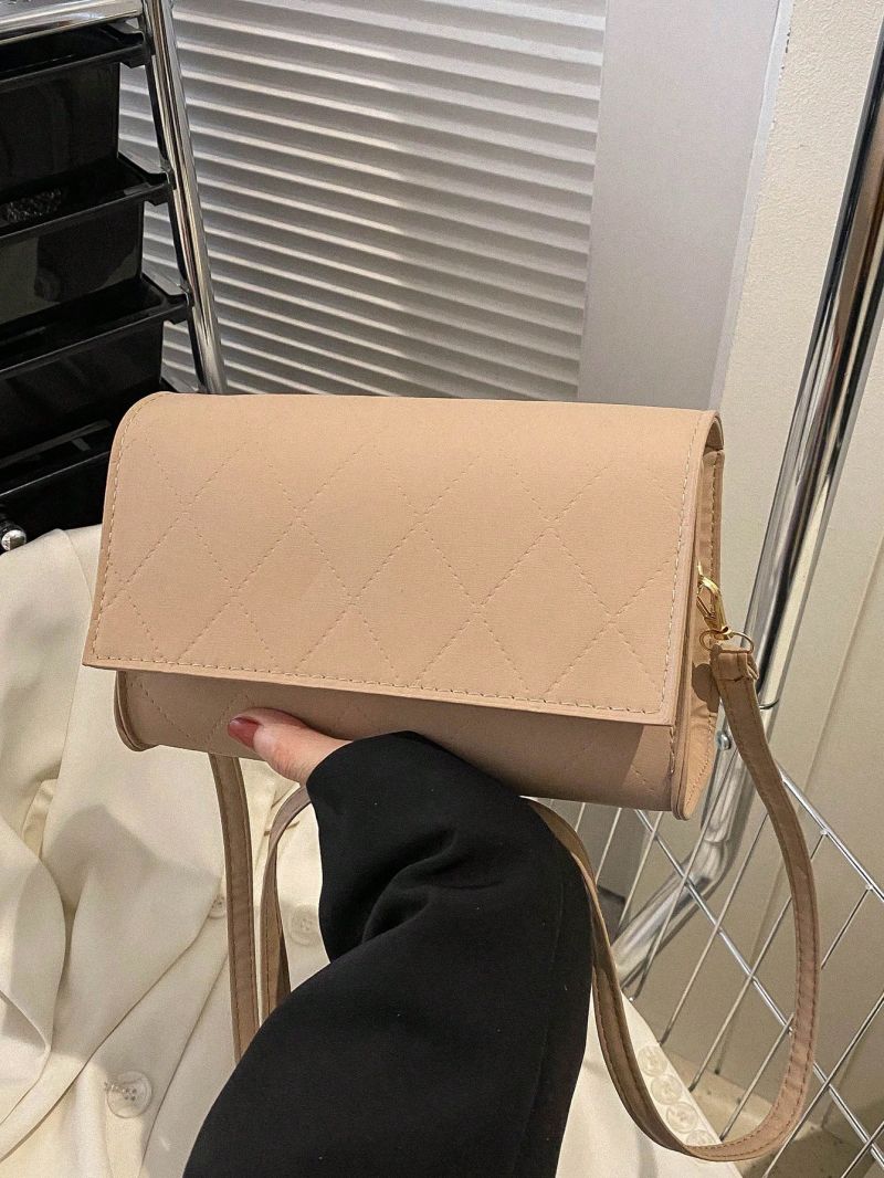 Mini Rhombus Pattern Flap Square Bag Khaki Adjustable Strap