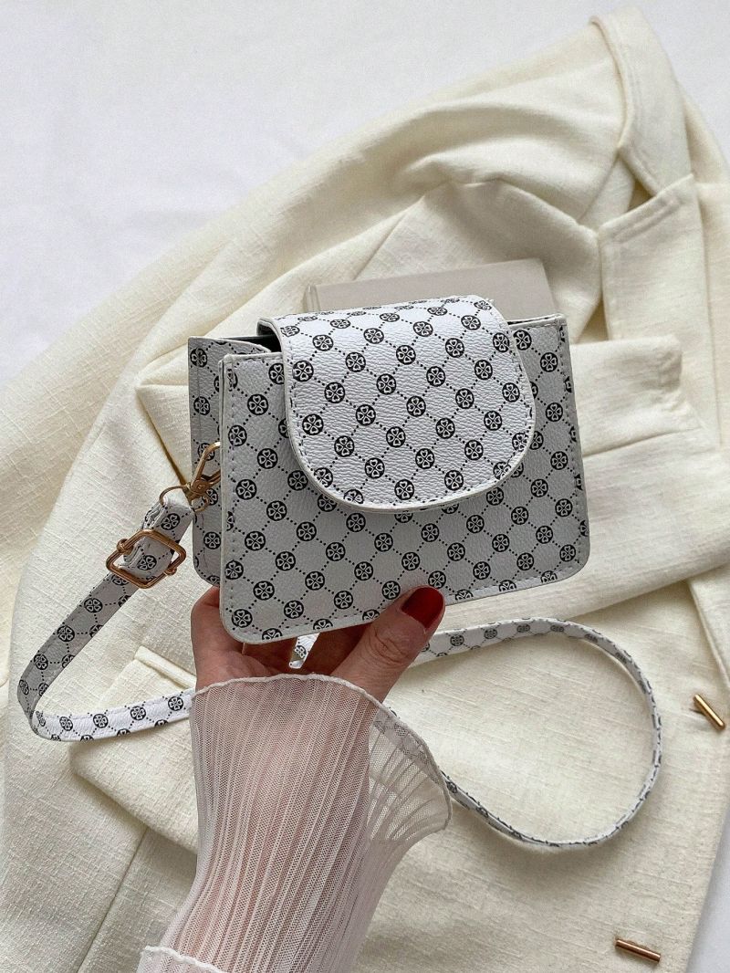 Mini Flap Square Bag Vintage Geometric Pattern PU