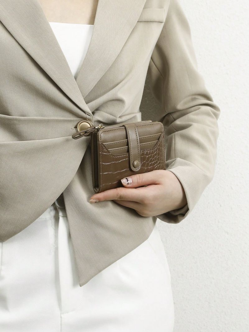 Crocodile Embossed Small Wallet Fold Over Zipper