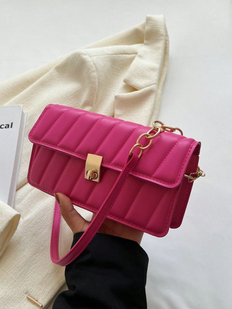 Small Flap Square Bag Quilted Pattern Turn Lock