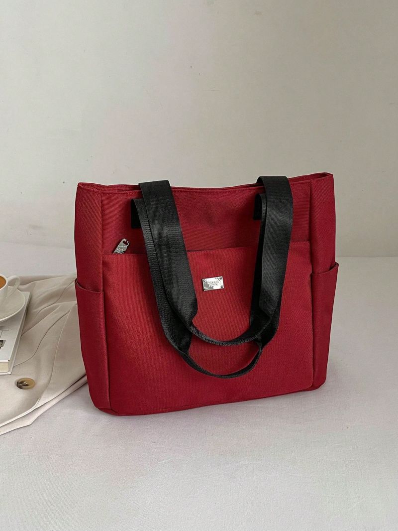 Letter Patch Decor Square Bag Double Handle