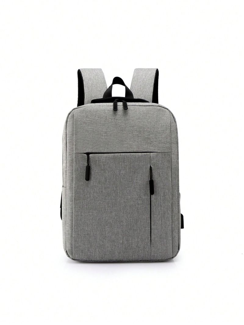 Men USB Charging Port Decor Laptop Backpack Gray