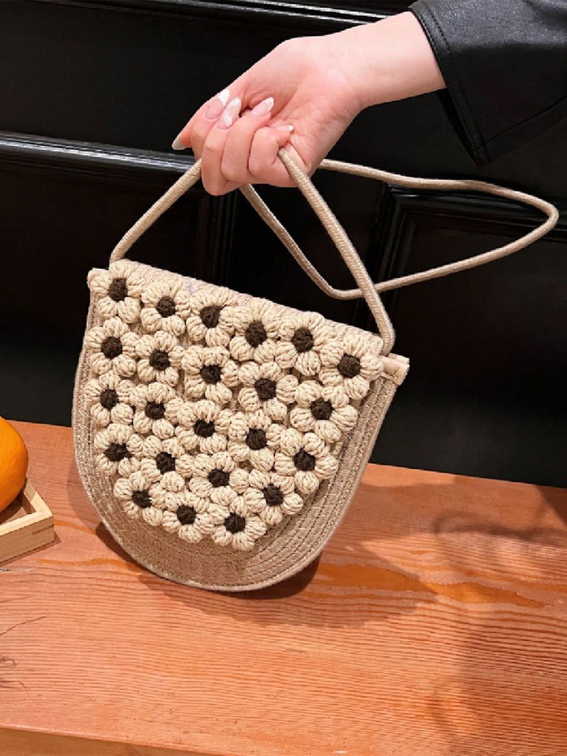 Mini Flower Decor Flap Straw Bag Vacation