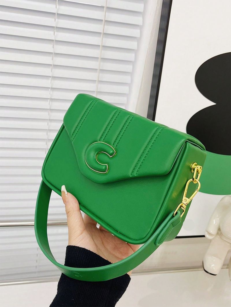 Mini Minimalist Flap Square Bag Letter Decor Green