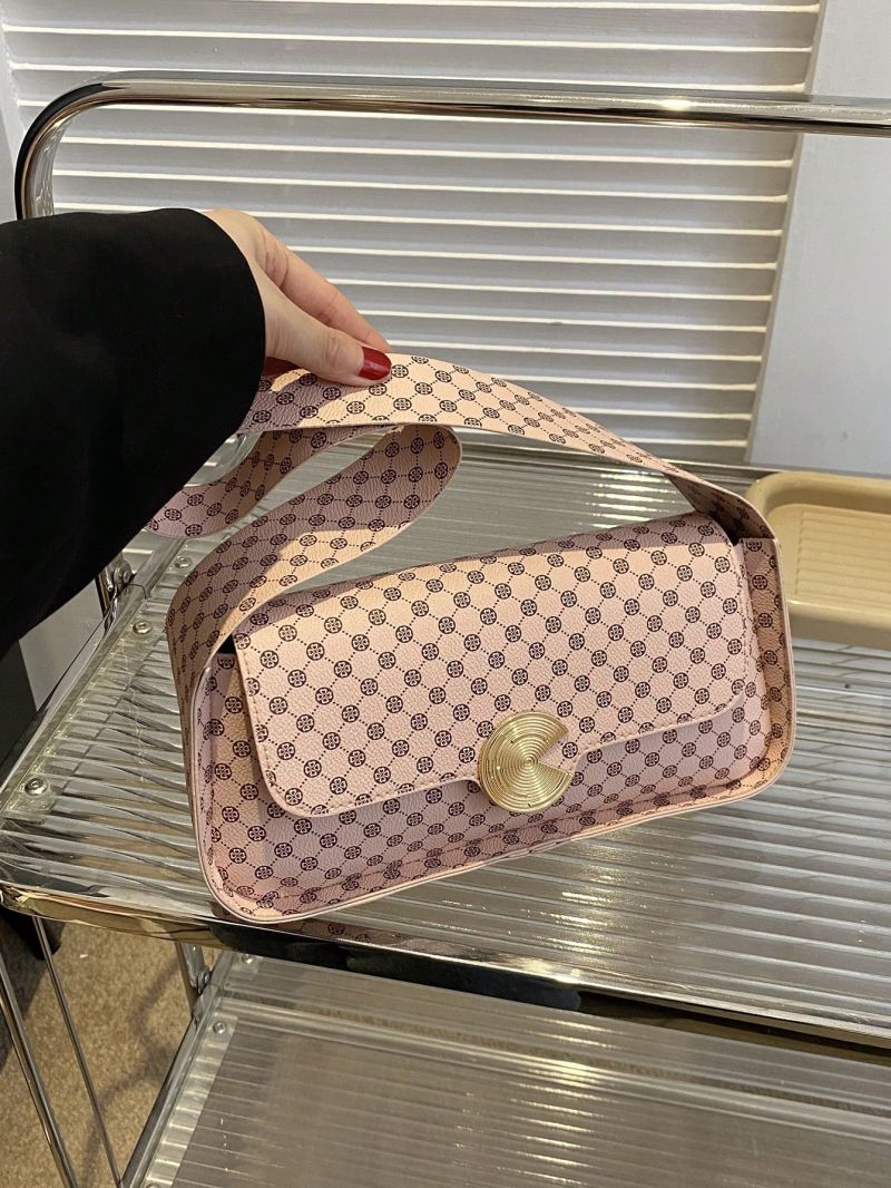 Geometric Pattern Square Bag Metal Decor Pink Fashionable