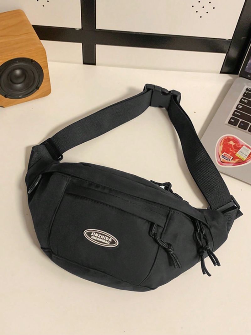 Letter Patch Fanny Pack Black Adjustable Strap For Daily