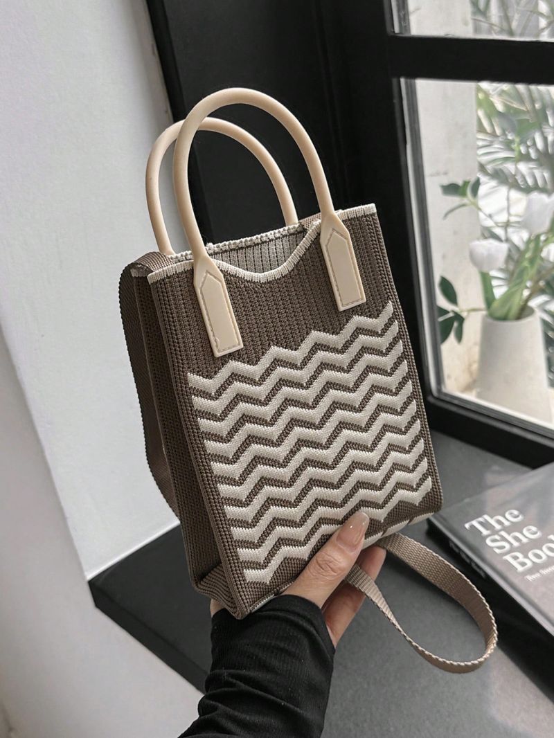 Two Tone Crochet Bag Geometric Pattern Contrast Binding