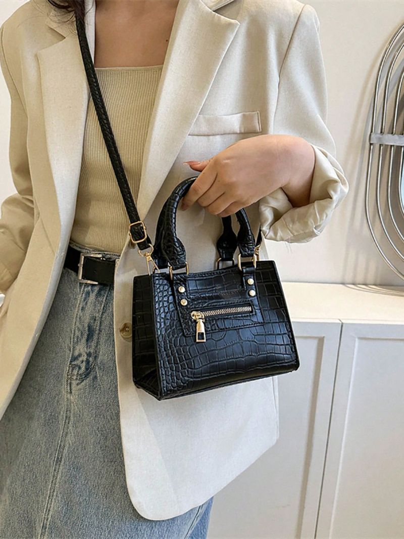 Mini Crocodile Embossed Square Bag Zip Front