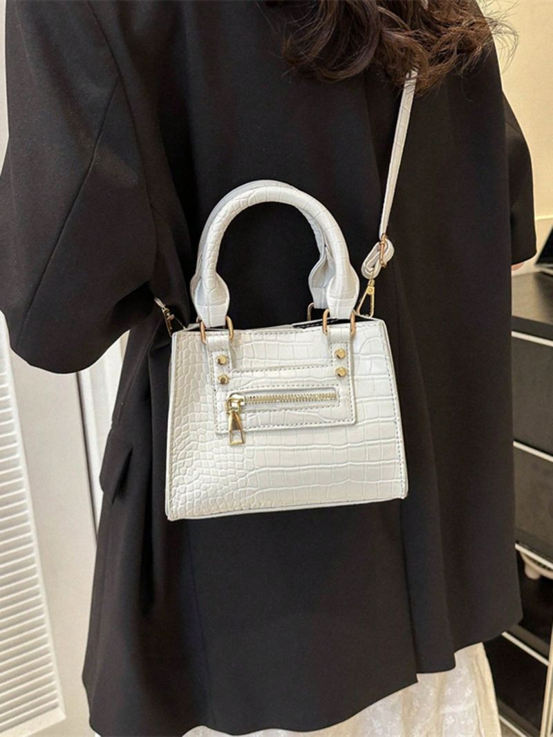 Mini Crocodile Embossed Square Bag Zip Front