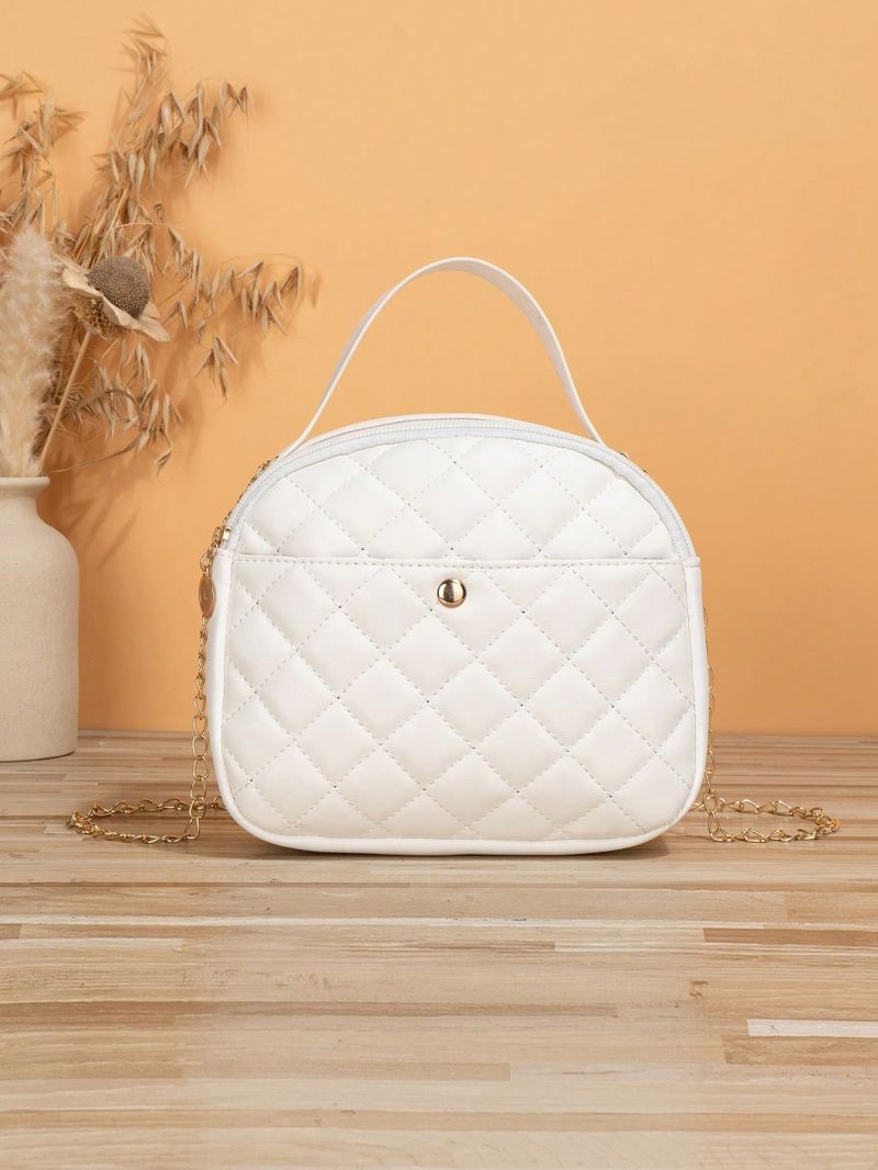 Small Quilted Pattern Chain Dome Bag Minimalist White