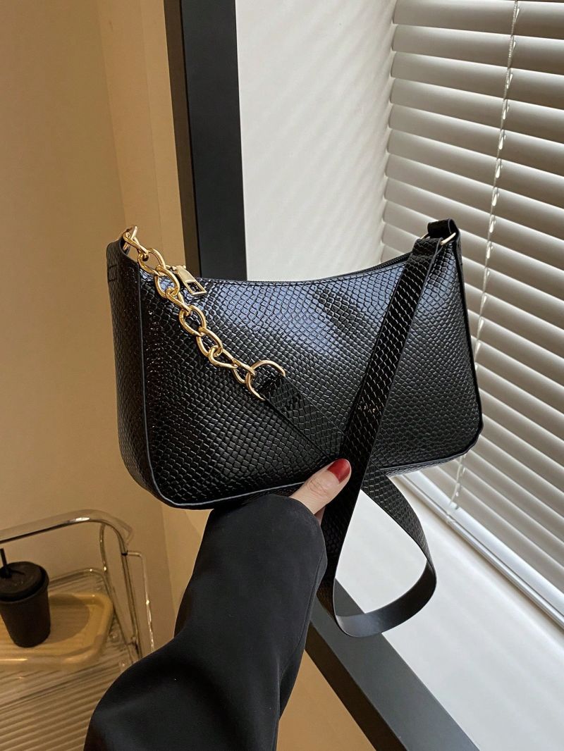 Solid Color Embossed Shoulder Bag Chain