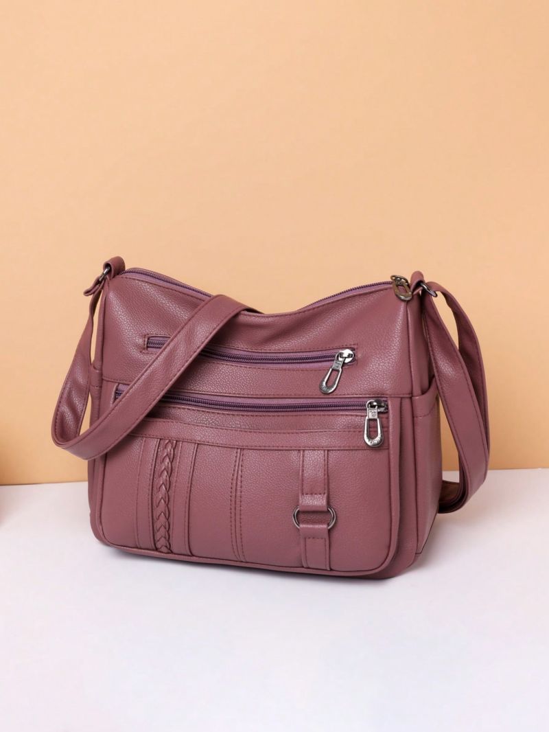 Braid Detail Crossbody Bag, Women's Multi Pockets Bag, Vintage Shoulder Bag