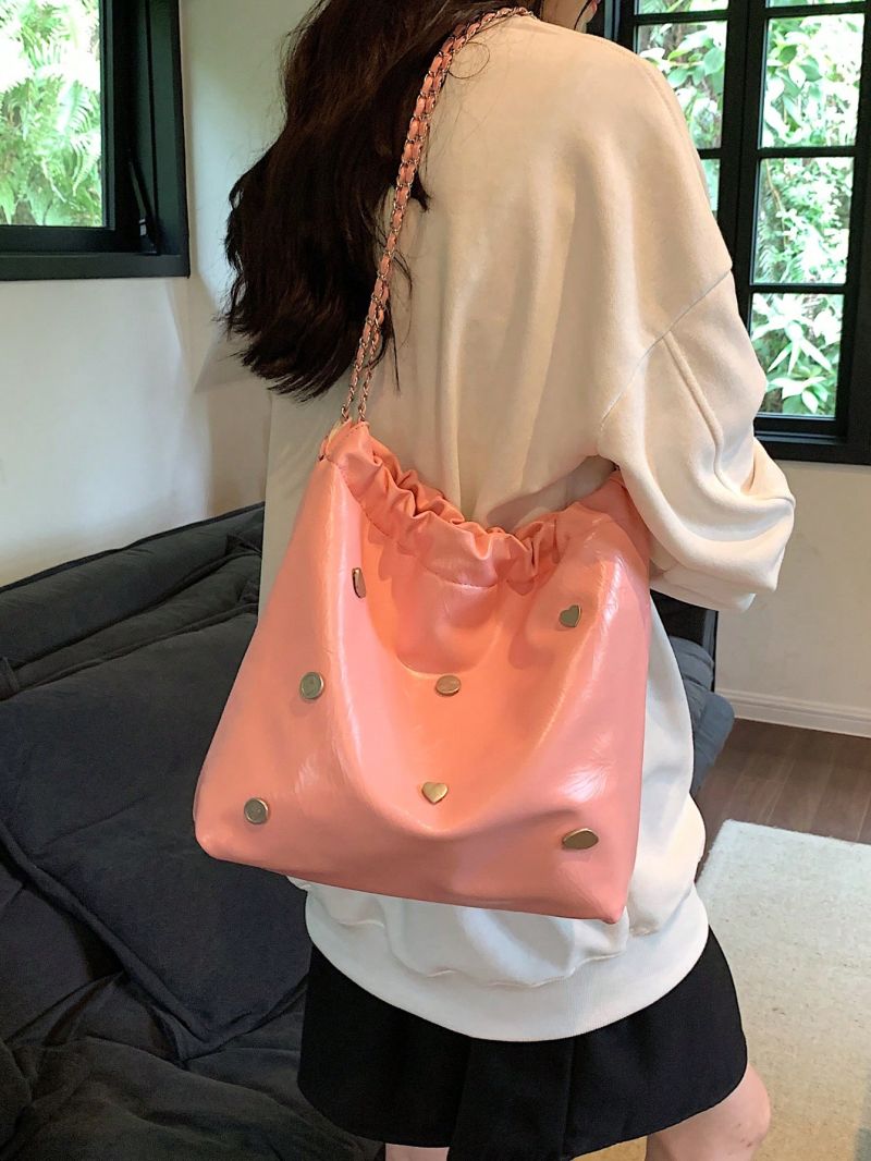 Studded Decor Hobo Bag Chain Strap Metallic Funky