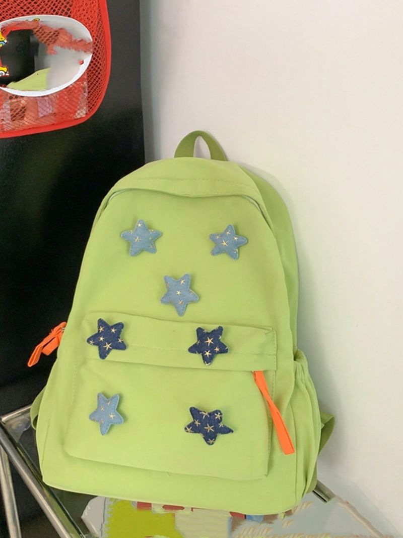 Star Patch Decor Functional Backpack Medium Preppy