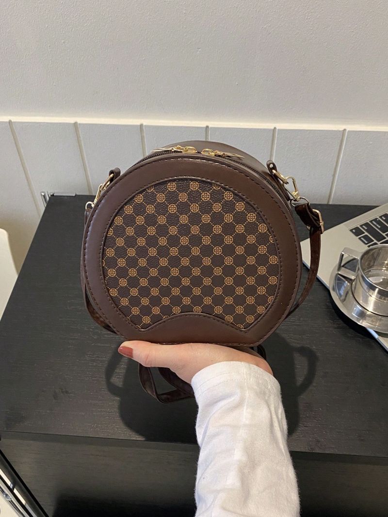 Elegant Circle Bag Clover Pattern Mini PU