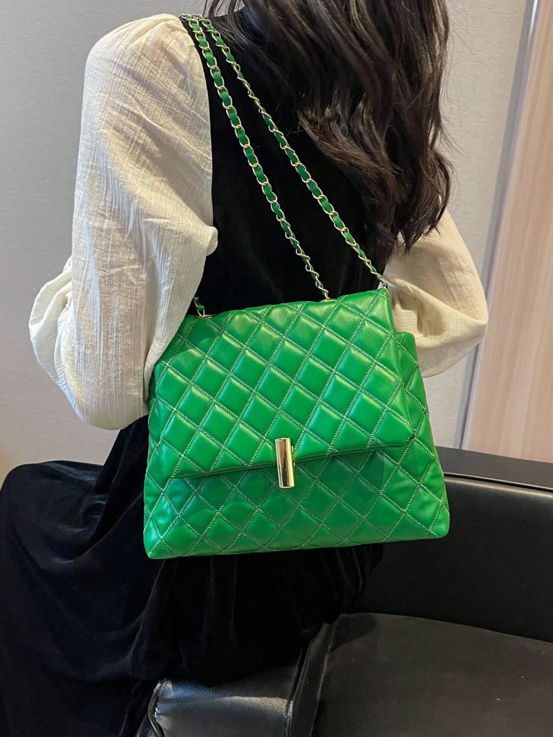 Quilted Detail Square Bag Flap Chain PU Fashionable