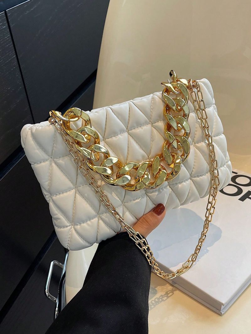Quilted Detail Square Bag Zipper Chain Fashion PU