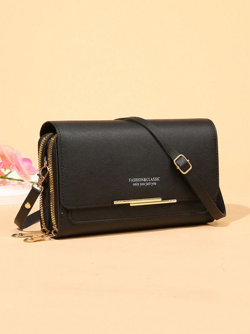 Mini Multi-Functional Crossbody Bag, Women's Letter Detail Zipper PU Leather Shoulder Bag