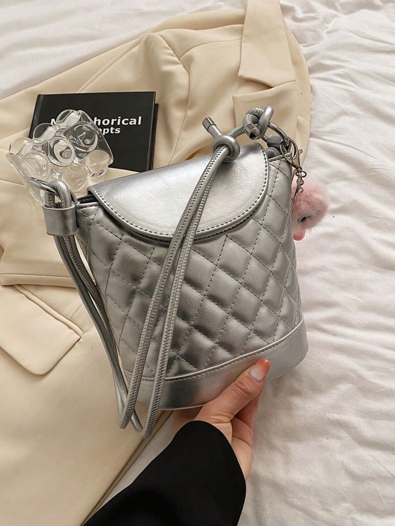 Mini Metallic Quilted Flap Bucket Bag Funky Style