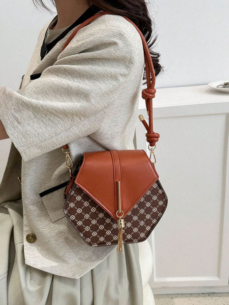 Geometric Shaped Novelty Bag Color Blocked Fringe Decoration